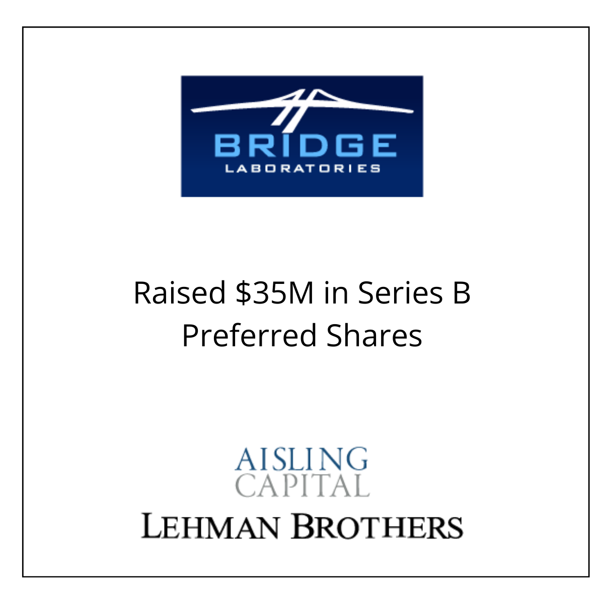 Bridge Laboratories Raised $35M in Series B Preferred Shares from Aisling Capital and Lehman Brothers June 14, 2006